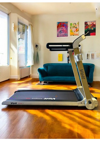 Novafit Koşu Bandı Bluetooth Uygulamalı Hoparlörlü LED Ekran Katlanabilir 46CM Geniş Bant Gri