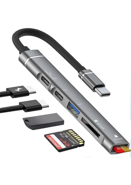 Lightning + USB C - USB Adaptörü 5'i 1 Arada USB Otg Adaptörü, USB 3.0 Hub ile Sd/tf Kart Okuyucu/pd Hızlı Şarj iPhone 14/13/12, Çoğu C Tipi Telefon, iPad Pro, Dizüstü Bilgisayarlara Uyumlu