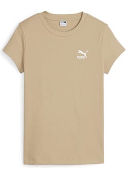 62426483 Classıcs Ribbed Slim Tee Bej Kadın Yuvarlak Yaka Normal Kalıp T-Shirt indirimleri