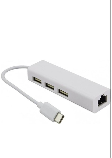 Type-C Ethernet Adaptörü, Android Telefon ve Tabletler Için Macbooklarda Ethernet Çalışmaz, 3 Port USB 2.0 Hub, RJ45 Ağ Bağlantısı