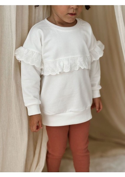 Kız Çocuk Çiçekli Fırfır Fisto Detaylı Premium Sweatshirt 2-7 Yaş fırsatları