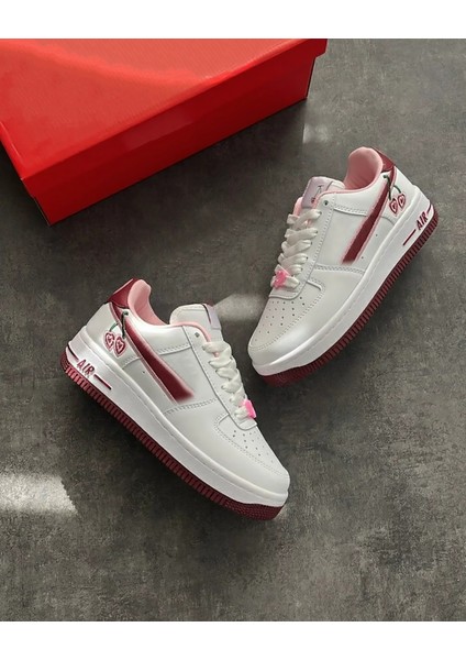 Happy Valentines Day Force 1 Kirazlı Sneaker Yüksek ve Kaydırmaz Yüksek Tabanlı Kadın Spor Ayakkabı