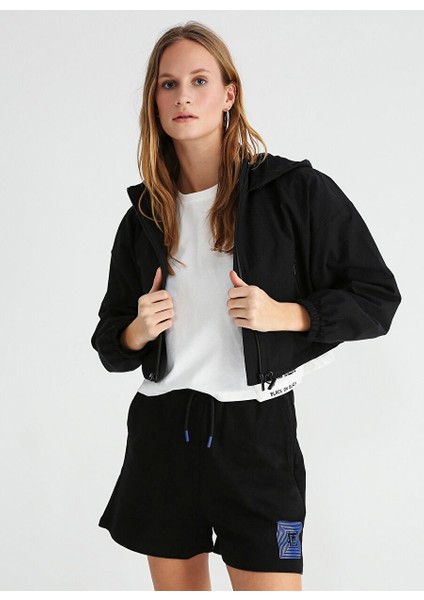 Siyah Kapüşonlu Kadın Loose Fit Ince Mont K-Aryona