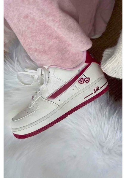 Happy Valentines Day Force 1 Kirazlı Sneaker Yüksek ve Kaydırmaz Yüksek Tabanlı Kadın Spor Ayakkabı