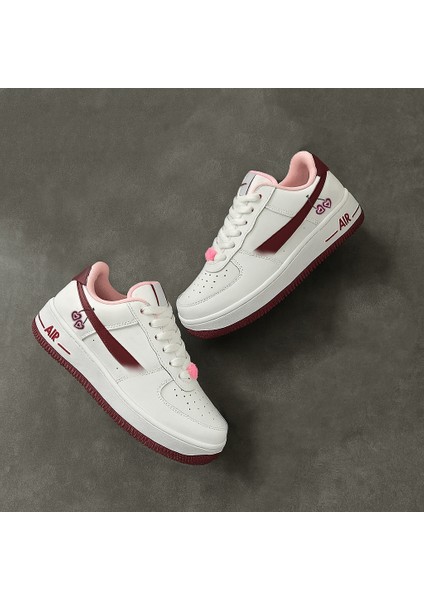 Happy Valentines Day Force 1 Kirazlı Sneaker Yüksek ve Kaydırmaz Yüksek Tabanlı Kadın Spor Ayakkabı