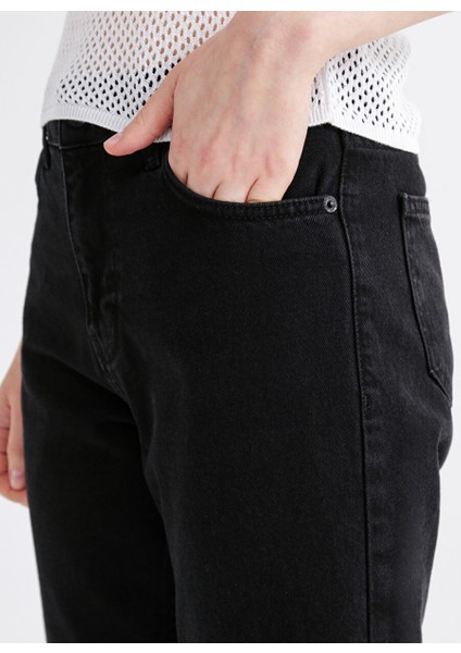 Normal Bel Düz Paça Boyfriend Siyah Kadın Denim Pantolon K-Mary indirimleri
