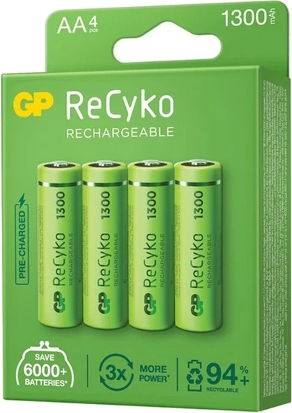 Gp Recyko 1300 Nı-Mh R6 Şarjlı Aa 4lü Kalem Pil (5047)