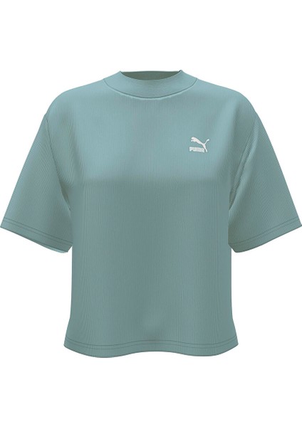 62426322 Classıcs Mock Neck Tee Turkuaz Kadın Yuvarlak Yaka Normal Kalıp T-Shirt
