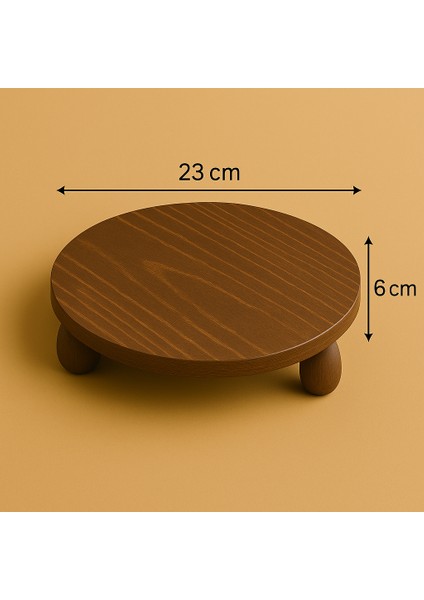 Yuvarlak Ahşap Sunum Tahtası - 23 cm çap, 6 cm yükseklik - Kahverengi indirimleri