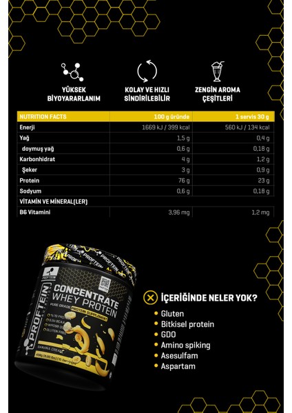 Whey Concentrate Protein 450 gr 15 Servis Muz Aromalı modelleri