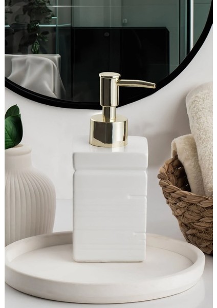 3206 Seramik Sıvı Sabunluk - Tezgah Üstü Banyo Mutfak Lavabo Sabunluğu - 275 Cc-Beyaz