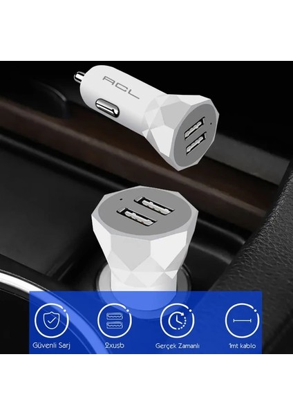 Ac-91 2.4A, 10W 2xusb, 1mt Type-C Kablolu Araçiçi Şarj Aleti