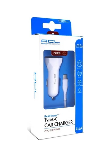Ac-91 2.4A, 10W 2xusb, 1mt Type-C Kablolu Araçiçi Şarj Aleti modelleri