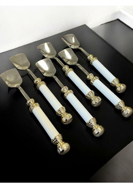 Royking Porselen Gold Saplı Dondurma Kaşık 6'lı Eym 103