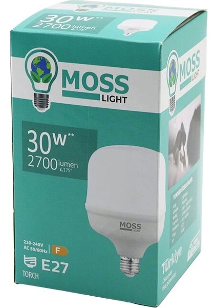 30W Torch LED Ampul Plastik E27 2700LUMEN L175° 5000 Saat Ömür IP20 185-265V Ac MS-3097 (5047)