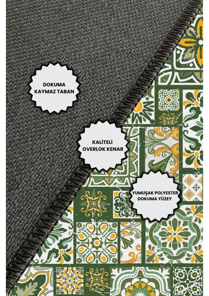 Yeşil Patchwork Seramik Desenli Dokuma Tabanlı Yazlık Halısı Çini Desenli Banyo Halısı indirimleri