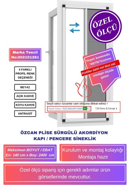 💥 En140 x Boy240 cm Plise Pileli Sürgülü " Beyaz"kayar Kapı pencere Sineklik (Demir Kapı ,ahşap Kapı, Çelik Kapı Pimapen Kapı sinekliği)