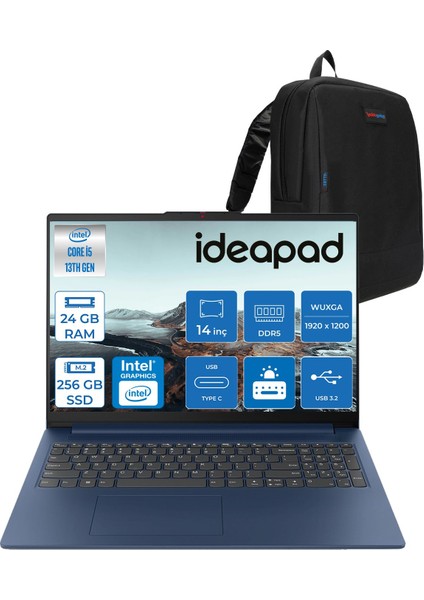 Ideapad Slim 3 14IRH10 Intel Core I5 13420H 24GB 256GB SSD Freedos 14" Wuxga (1920X1200) IPS 300NITS Taşınabilir Bilgisayar 83K00027TRF09 + Zetta Çanta