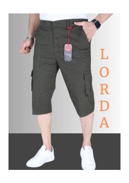 Erkek Bermuda Şort Uzun Kapri Kargo Cep Kargo Cepli Bermuda Uzun Kapri Diz Altı Likralı