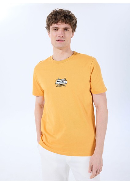 Turuncu Erkek Bisiklet Yaka Relaxed Fit Baskılı T-Shirt D4SM-TST3258