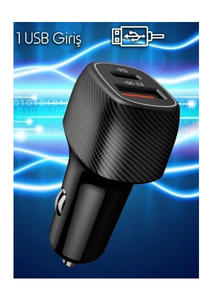 Ac-93 Pd 6A 48WATT 1xusb-A, 1xusb-C 1mt Lightning Kablo Araç Içi Şarj