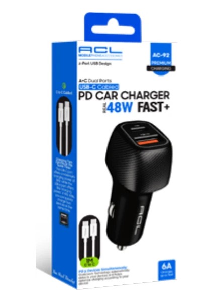 Ac-93 Pd 6A 48WATT 1xusb-A, 1xusb-C 1mt Lightning Kablo Araç Içi Şarj modelleri