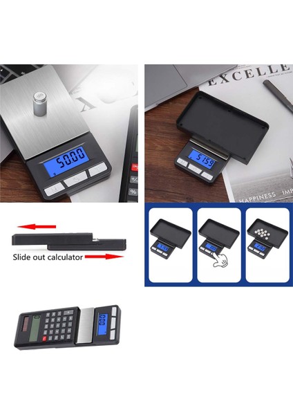 Kızaklı Ayrılabilir Hesap Makineli Dijital Hassas Terazi Takı Mücevher Vb. LCD Ekran Elektronik Terazisi Kuyumcu Laboratuvar Vb. Tartısı (Max: 500 Gr.) fiyatları