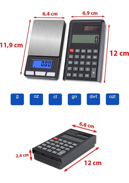 Kızaklı Ayrılabilir Hesap Makineli Dijital Hassas Terazi Takı Mücevher Vb. LCD Ekran Elektronik Terazisi Kuyumcu Laboratuvar Vb. Tartısı (Max: 500 Gr.) modelleri