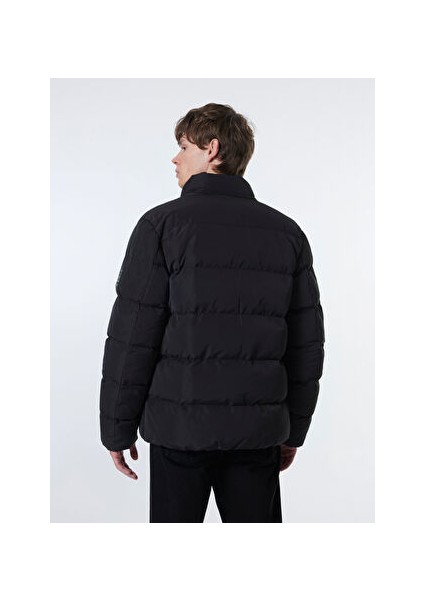Siyah Erkek Dik Yaka Normal Kalıp Puffer Mont M4WM-MNT-1674