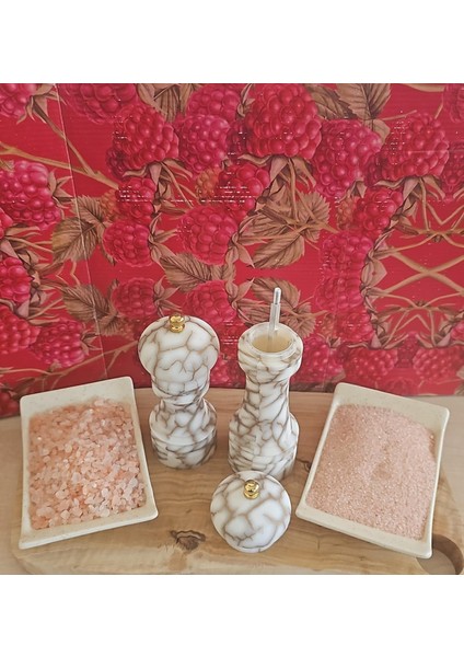 Tuz&baharat Öğütücü Mermer Desen Beyaz Set