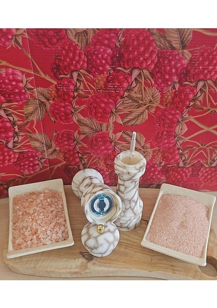 Tuz&baharat Öğütücü Mermer Desen Beyaz Set modelleri