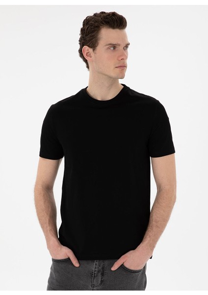 Siyah Erkek Slim Fit T-Shirt Dıvıo