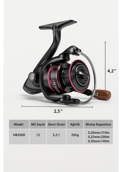Profesyonel HB3000 Olta Makinesi – 12 Bilya, 5.2:1 Devir, Yüksek Performanslı Spin Makinesi
