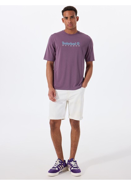 Uv-Protectıon Logo Short Sleeve Tee Mor Bisiklet Yaka Regular Fit Baskılı Erkek T-Shirt fiyatları
