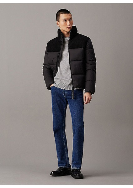 Sherpa Puffer Jacket Dik Yaka Siyah Erkek Mont J30J326091BEH