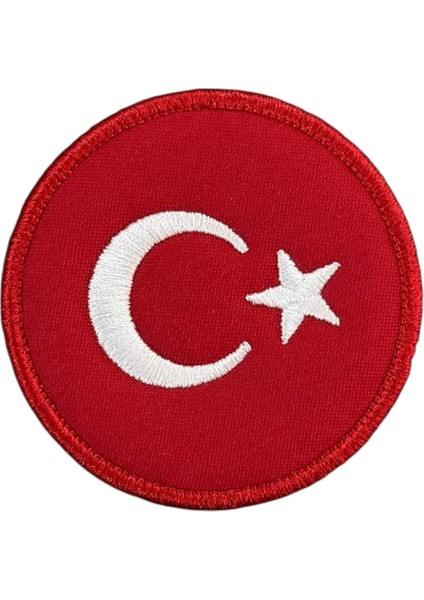 Kırmızı Renk Yuvarlak Türk Bayrağı Patch - 6 cm