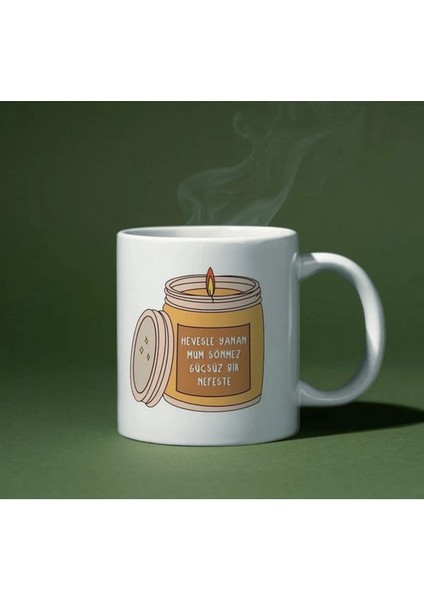 Hevesle Yanan Mum Sönmez Eğlenceli Özel Tasarım Porselen Kupa Bardak