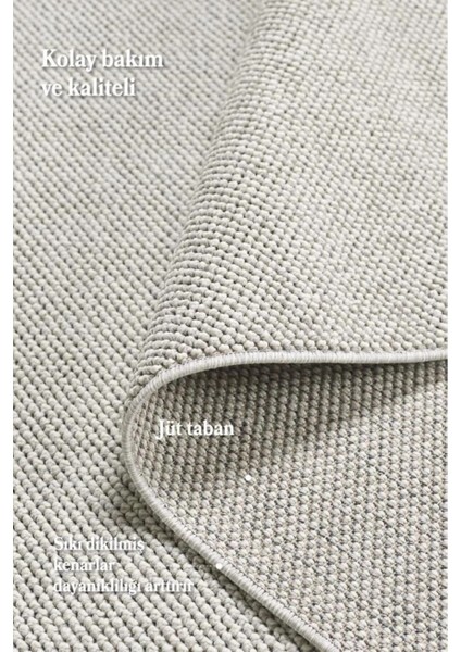 Bukle Kilim Düz Yumuşak Sisal Jüt Taban %100 Polipropilen Tozumaz Oda Koridor Halısı Gümüş Renk