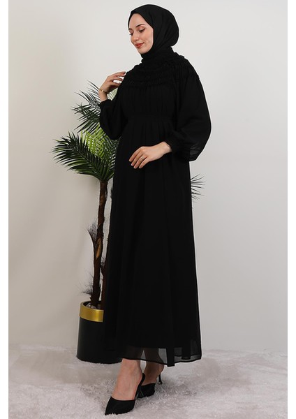 Gipe Detay Şifon Elbise Siyah fiyatları