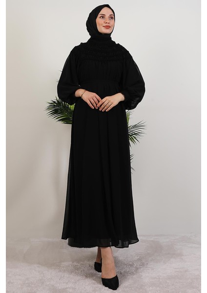 Gipe Detay Şifon Elbise Siyah modelleri