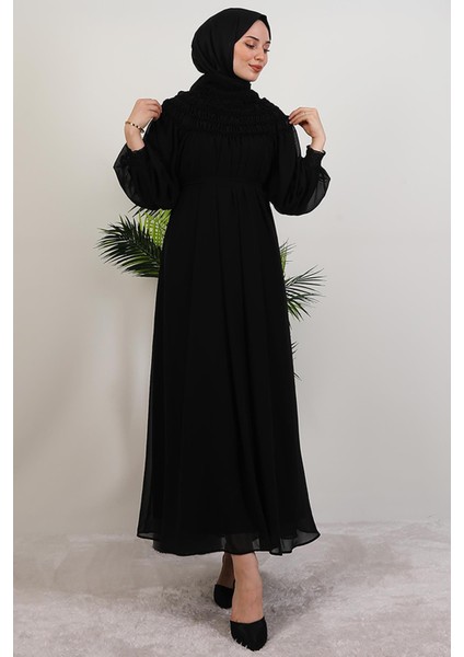Gipe Detay Şifon Elbise Siyah fırsatları