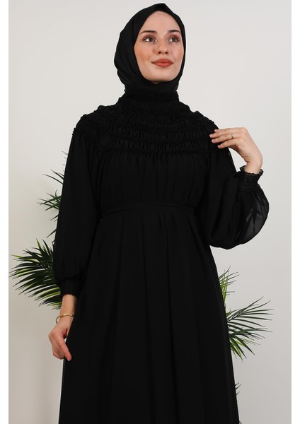 Gipe Detay Şifon Elbise Siyah indirimleri