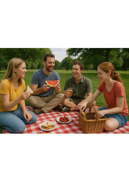 16 Adet Kullanat Büyük Boy Kırmızı Kare Desenli Aktivite Piknik Masa Örtüsü 100X150 cm