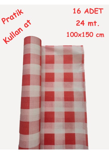 16 Adet Kullanat Büyük Boy Kırmızı Kare Desenli Aktivite Piknik Masa Örtüsü 100X150 cm