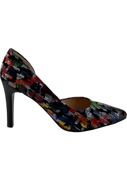 27448 Baskılı Deri Stiletto Kadın Ayakkabı