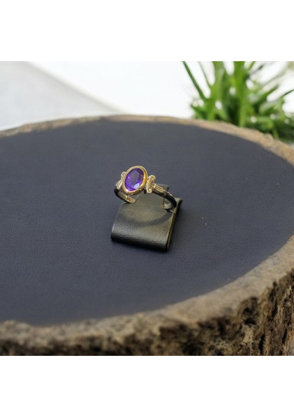 Ametist Gümüş Yüzük Sutün Motifli