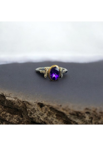 Ametist Gümüş Yüzük Sutün Motifli fiyatları
