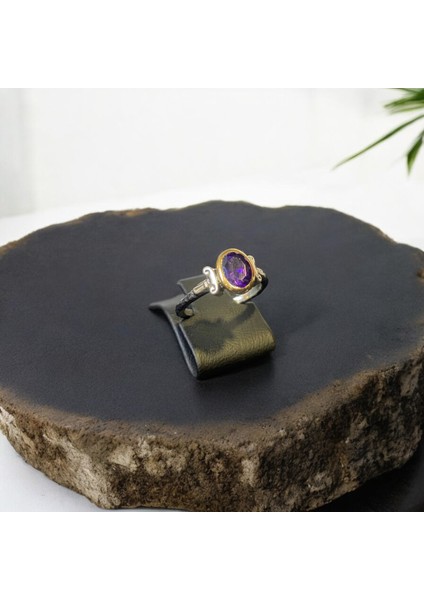 Ametist Gümüş Yüzük Sutün Motifli modelleri