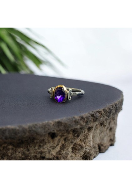 Ametist Gümüş Yüzük Sutün Motifli fırsatları