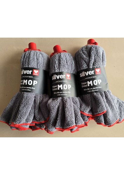Yumuşak Mikrofiber Emici Mop Seti 105X55CM, 3'lü Paket, Gri Renk